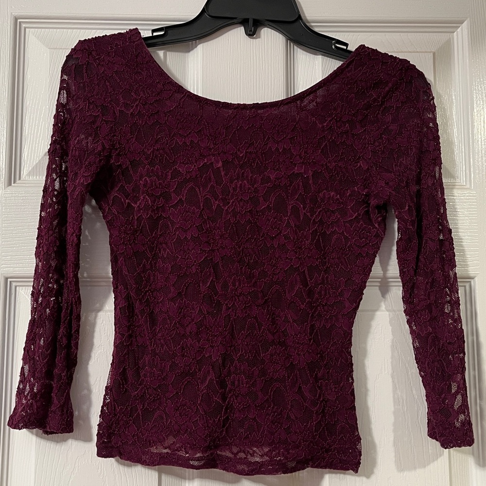 Purple Lace Garage Cropped Long Sleeve Shirt